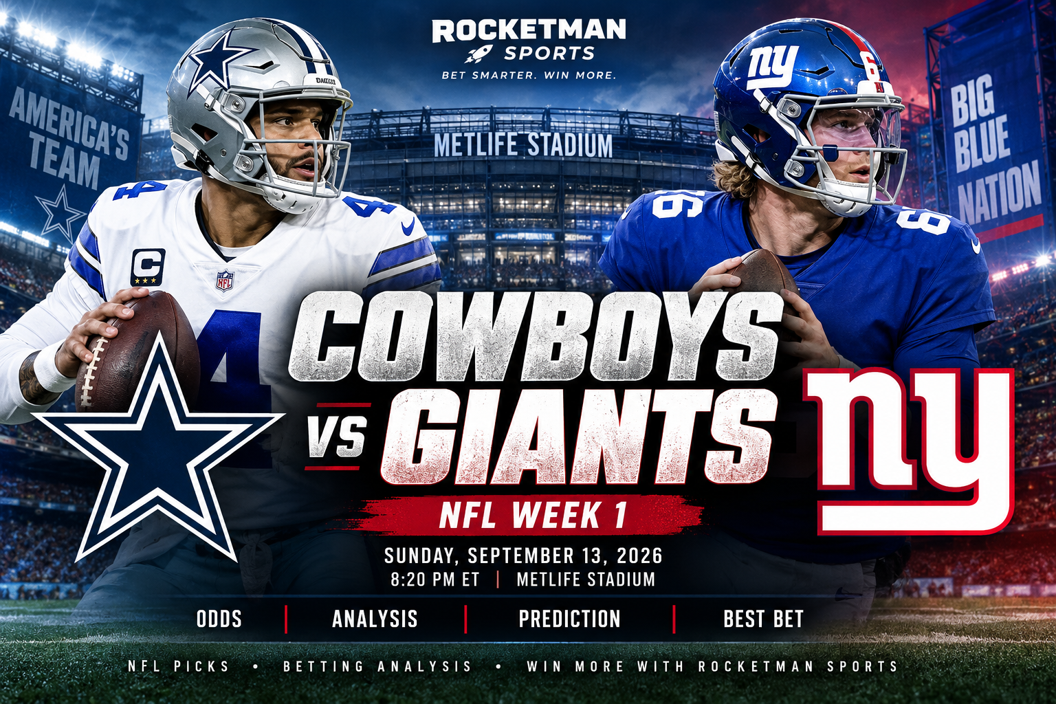 Cowboys vs Giants prediction 2026 NFL Week 1