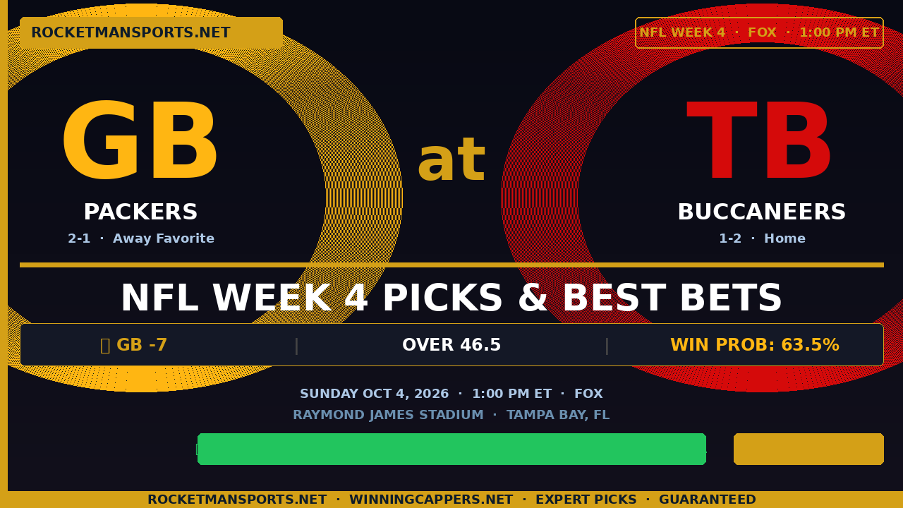 Packers vs Buccaneers picks predictions best bets NFL Week 4 October 4 2026 RocketmanSports
