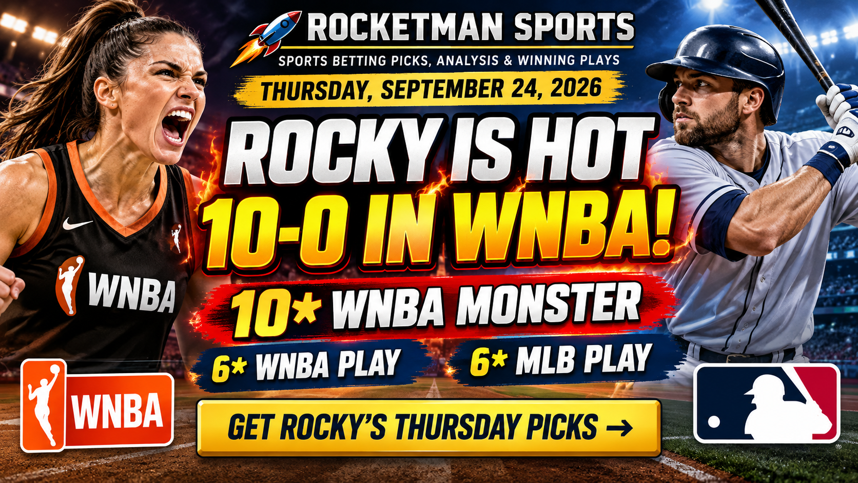 Rocketman WNBA picks 10-0 run September 24 2026